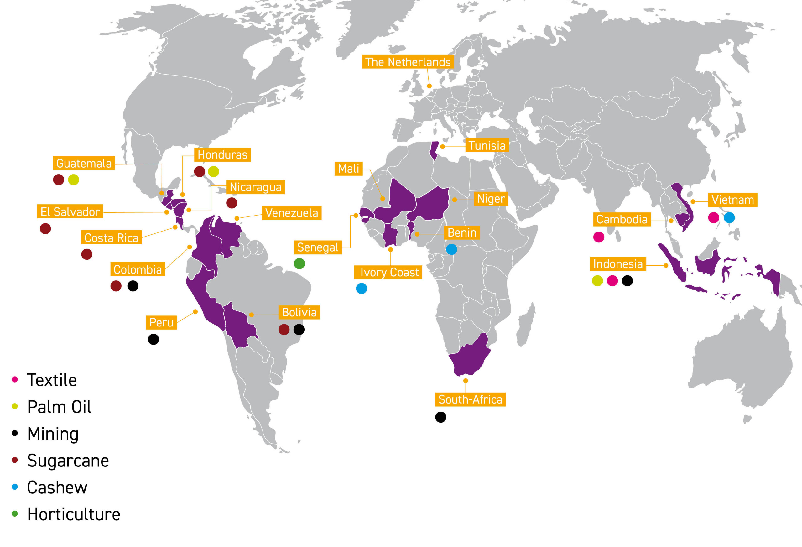Countries where we work with value chains