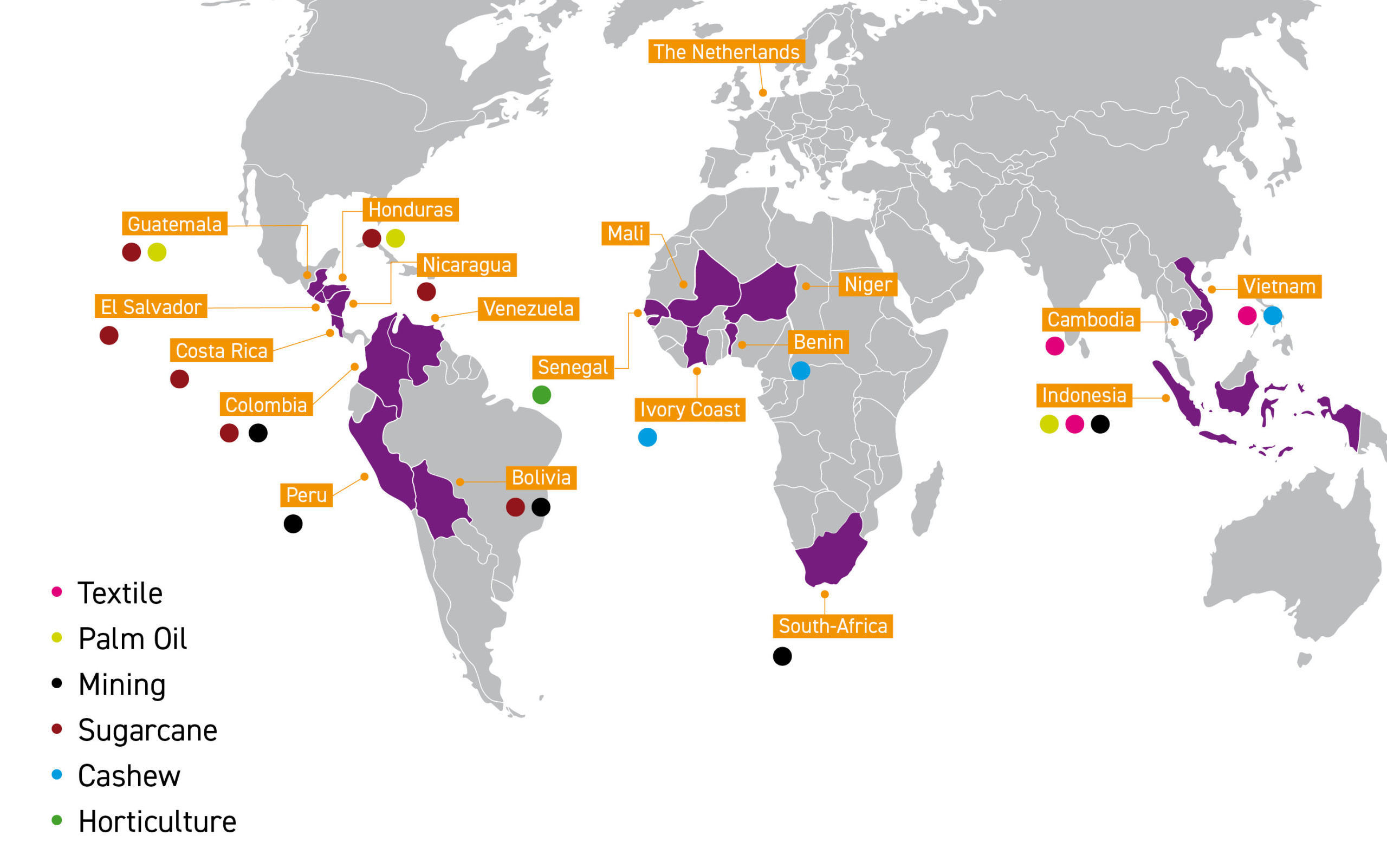 Countries where we work with value chains